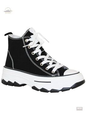 Platform Lace-Up Canvas Sneakers High Top Rhinestone Casual Shoes